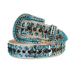 Aqua and Black Rhinestones with Snake Texture Strap Rhinestone Belt