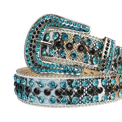 Aqua and Black Rhinestones with Snake Texture Strap Rhinestone Belt