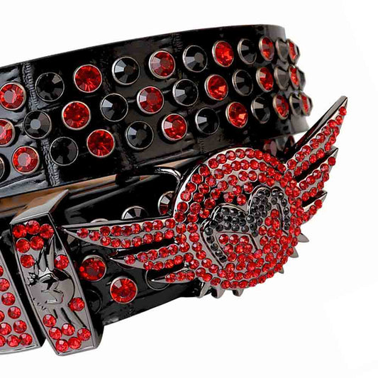 Angel Wings Buckle Belt with Red Rhinestones & Black Strap