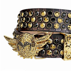 Black and Golden Angel Wings Buckle with Black Strap Rhinestone Belt