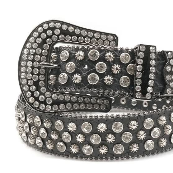 Black belt with silver studs on a white background