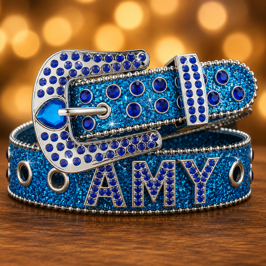 Blue heart Rhinestone Custom belt buckle