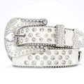 Diamond Heart Rhinestone Belt with Clear Heart Buckle & White Strap. Unisex Western glam – secure stones, premium build, radiant sparkle.