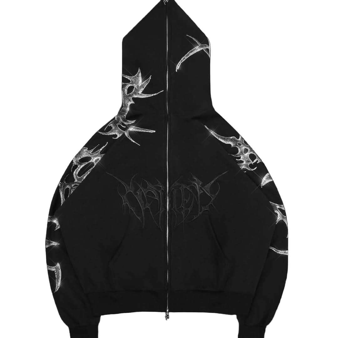 Black Crash Bling Hoodie – Rhinestone Hoodies by TRB