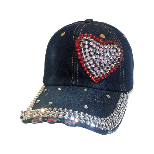Bling Heart Rhinestone Cap-Caps-The Rhinestone Belts