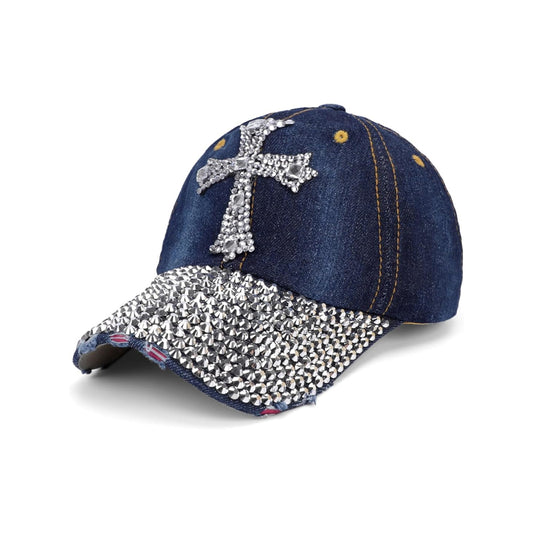 Cross Engraved Rhinestone Cap-Caps-The Rhinestone Belts