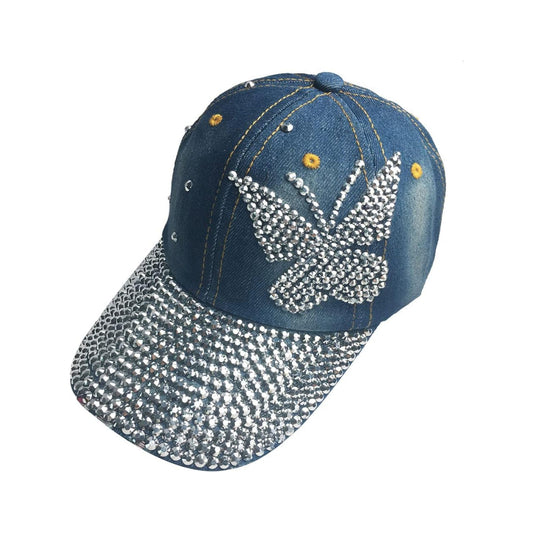 Butterfly Pattern Engraved Rhinestone Cap-Caps-The Rhinestone Belts