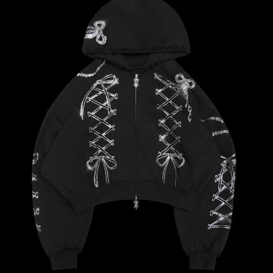 Confessions Rhinestone Crop Zip Hoodie