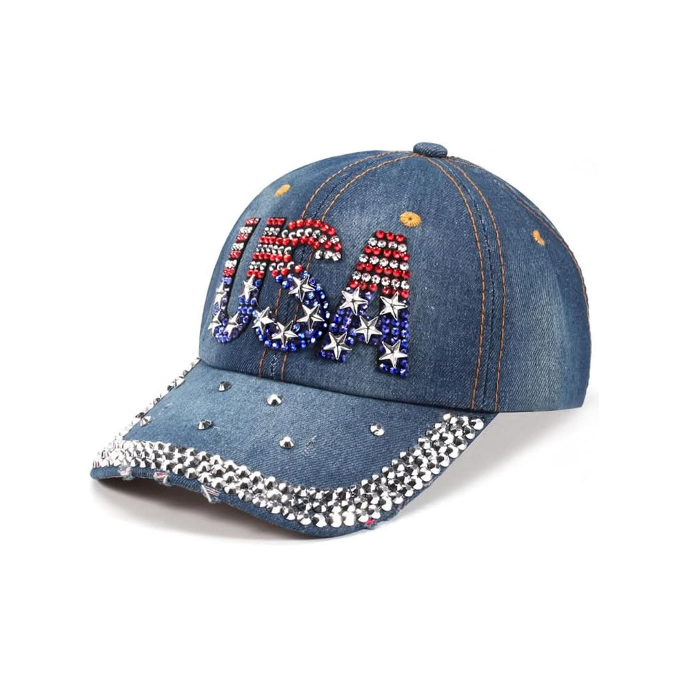American Flag Engraved Rhinestone Cap