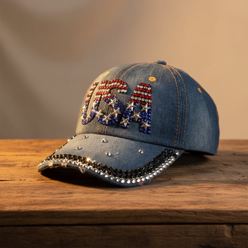 American Flag Engraved Rhinestone Cap - Unisex – Luxury Handmade Designer Gift Bling Men Women
