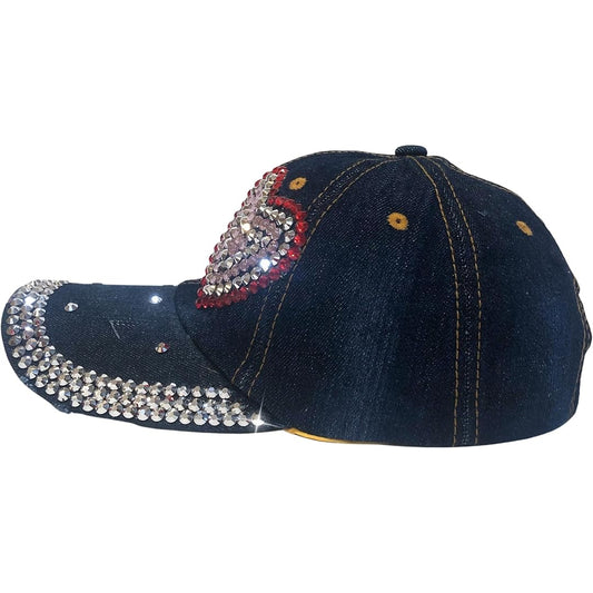 Bling Heart Rhinestone Cap-Caps-The Rhinestone Belts