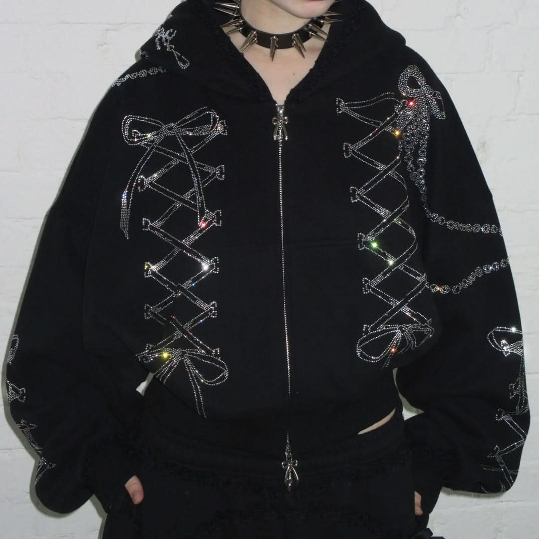 Confessions Rhinestone Crop Zip Hoodie