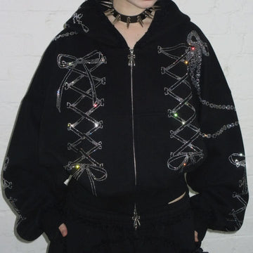 Confessions Rhinestone Crop Zip Hoodie