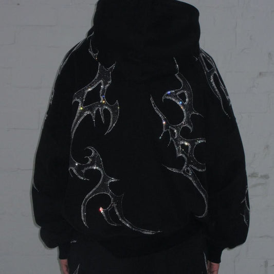 Black Crash Bling Hoodie – Rhinestone Hoodies by TRB