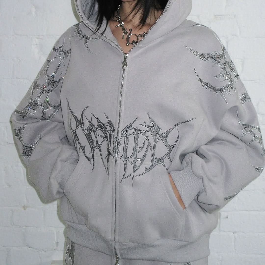 Crash Bling Hoodie – Smoke Grey Rhinestone Hoodies