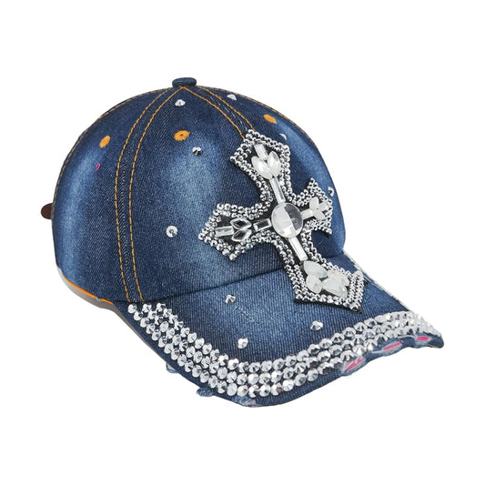 Big Cross Rhinestone Cap-Caps-The Rhinestone Belts