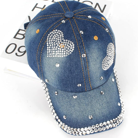 Heart Studded Rhinestone Cap-Caps-The Rhinestone Belts