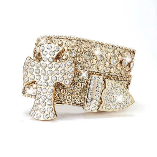 Gold Cross Buckle Rhinestone Belt
