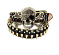 Gold Crossbone Skull Rhinestone Belt with Black Bullet Strap