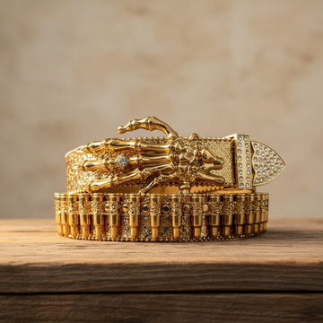 Gold Skeleton Hand Rhinestone Belt Bullet Strap