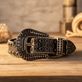 King Crown Black Glitter Rhinestone Belt | The Rhinestone Belts
