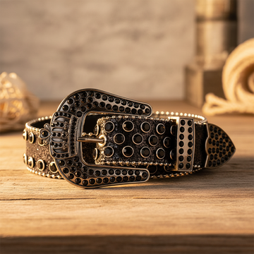 King Crown Black Glitter Rhinestone Belt | The Rhinestone Belts
