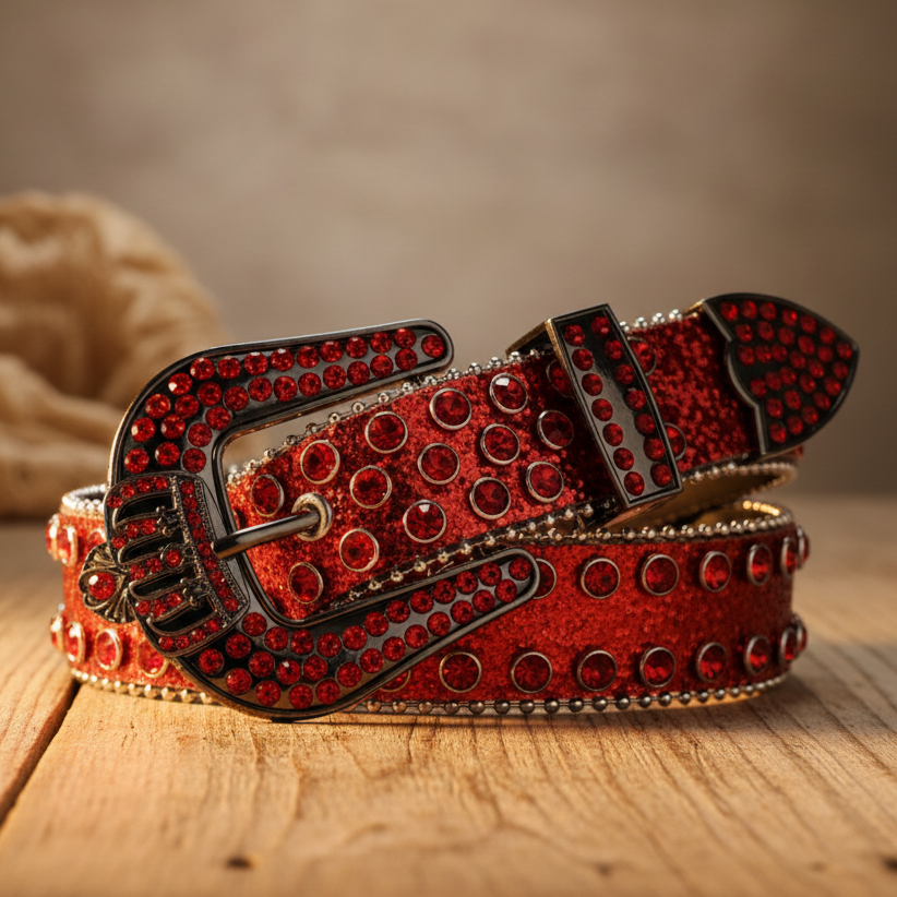 King Crown Red Glitter Sparkle Belt