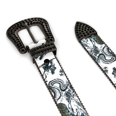 Engraved Buckle Halloween Decoration with Black Shiny Strap Rhinestone Belt