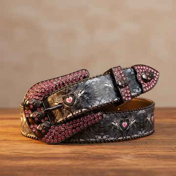 Skull Buckle Spider Strap with Pink Studded Design Rhinestone Belt