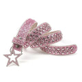 Pink Rhinestone Glitter Belt with Star Studs & Charm Buckle