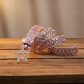 Pink rhinestone glitter belt with star charm and rhinestone-studded buckle strap