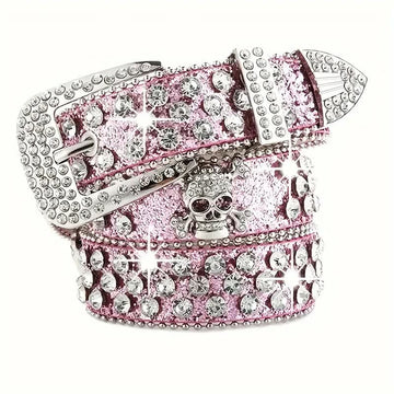 Pink Rhinestone Skull Glitter Belt