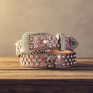 Pink Strass-Kristall-Totenkopf-Glitzergürtel - TRB