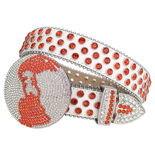 Red Globe Buckle with Crystal Red Studs Rhinestone Belt