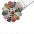 Flower Buckle Silver Strap with Multicolor Stones Rhinestone Belt-Belts-The Rhinestone Belts