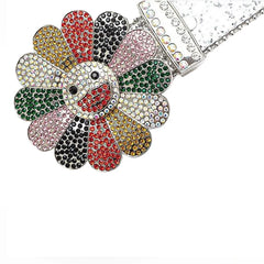 Flower Buckle Silver Strap  with Multicolor Stones Rhinestone Belt