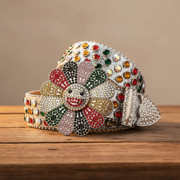 Blumenschnalle Silberarmband mit mehrfarbigen Steinen Strassgürtel