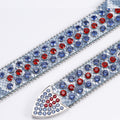Ruby Engraved Buckle with Blue and Red Strap Rhinestone Belt-Belts-The Rhinestone Belts