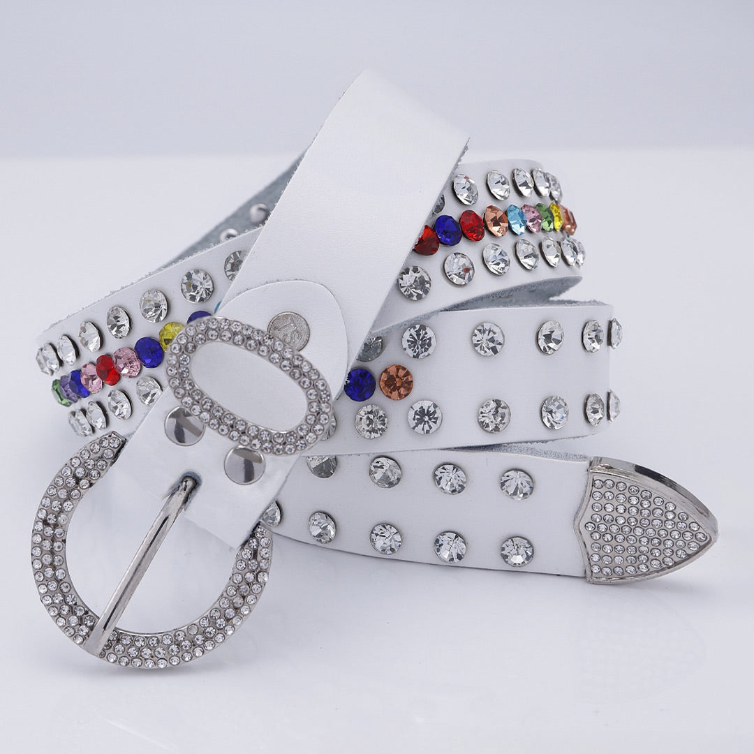 Round Buckle with Multi-Studded Strap Rhinestone Belt-Belts-The Rhinestone Belts