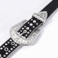 Pink Cross Engraved Buckle with Black Strap and White Stones Rhinestone Belt-Belts-The Rhinestone Belts