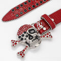 Red Skull Buckle with Black and Red Strap Rhinestone Belt-Belts-The Rhinestone Belts