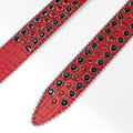 Red Skull Buckle with Black and Red Strap Rhinestone Belt-Belts-The Rhinestone Belts