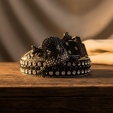 Gengar Buckle with Black Strap and Crystal Studs Rhinestone Belt