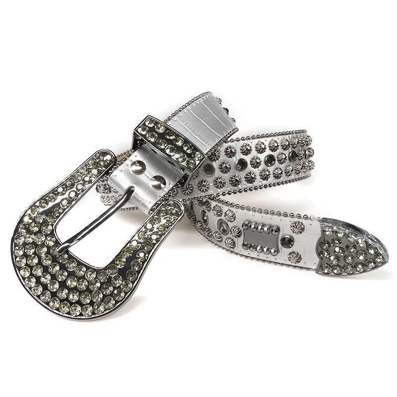 Silver Rhinestone Western Belt with Starburst Studs