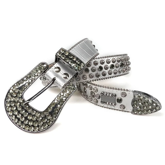 Silver Rhinestone Western Belt with Starburst Studs
