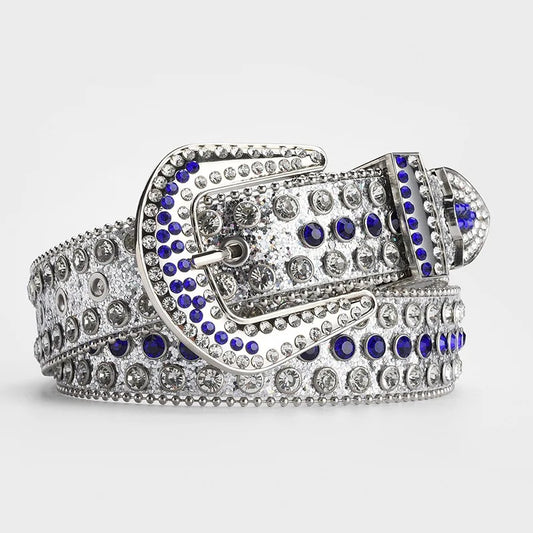 Silver Strap With Silver & Blue Studded Rhinestone Belt