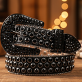Black rhinestone belt with silver-toned buckle and circular studs