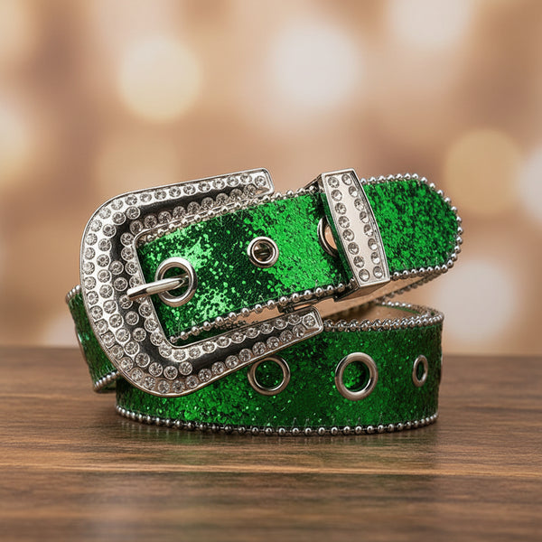 Green Glitter Rhinestone Western Bling Belt