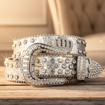 King Crown Silver Glitter Western Rhinestone Belt