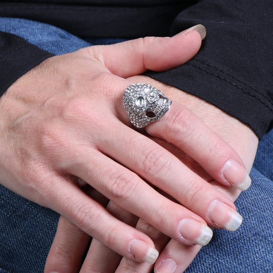 Sparkle Skull Ring in Stainless Steel